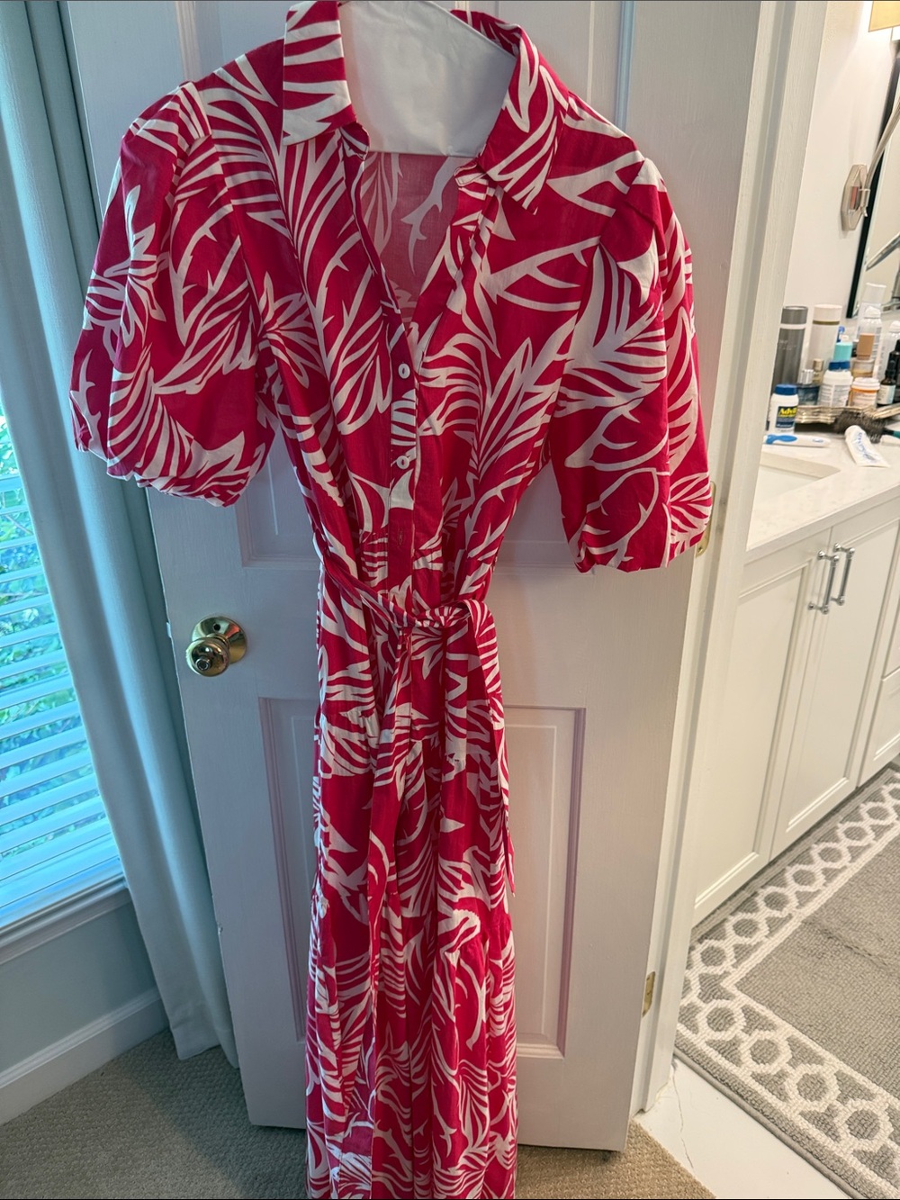 Hot pink  & White Floral Print Maxi Dress - Womens- L